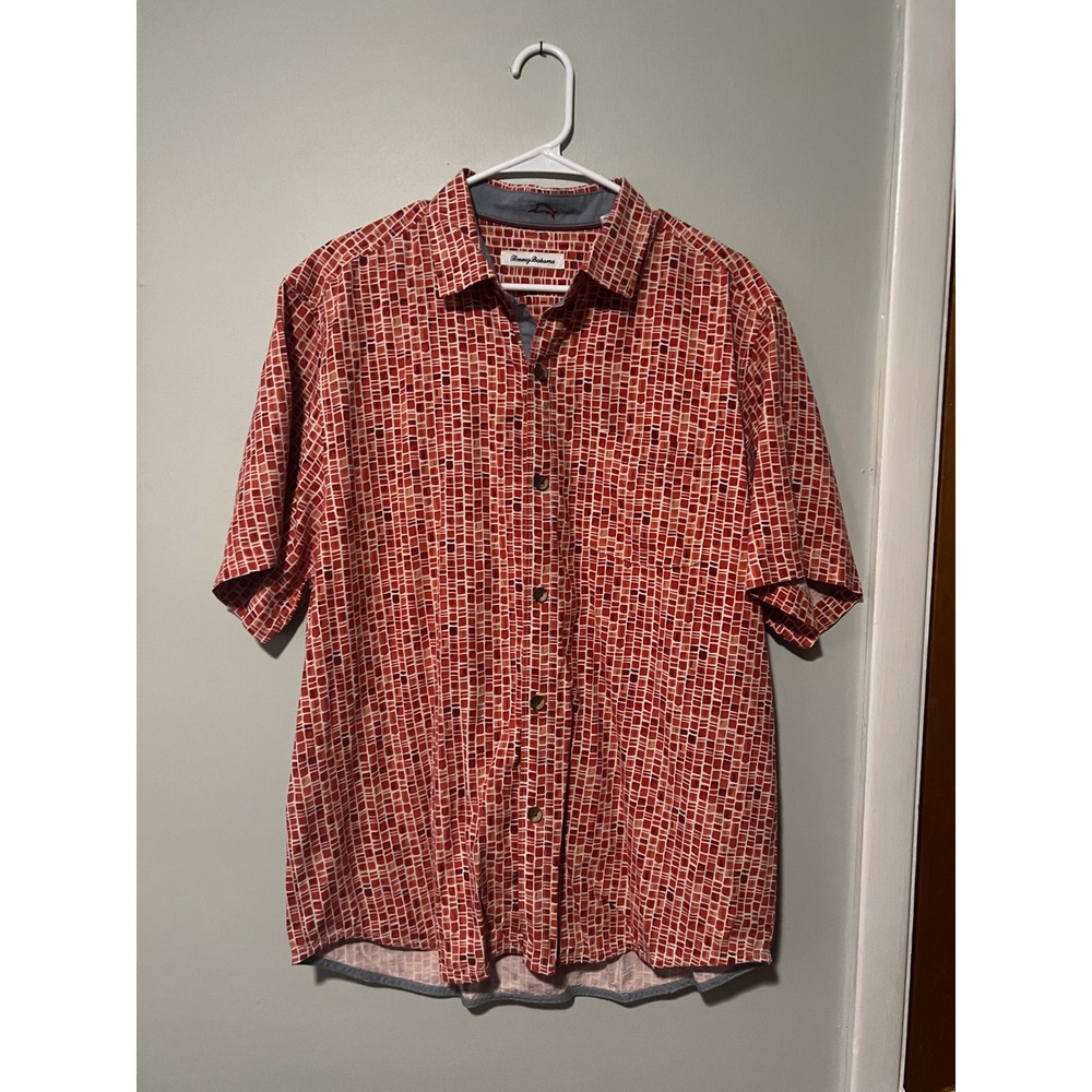 Tommy Bahama Short Sleeve Button Up Geometric Pattern Silk Men Size Large